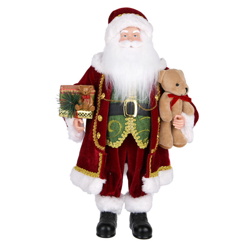 Santa with Teddy Bear and Gift