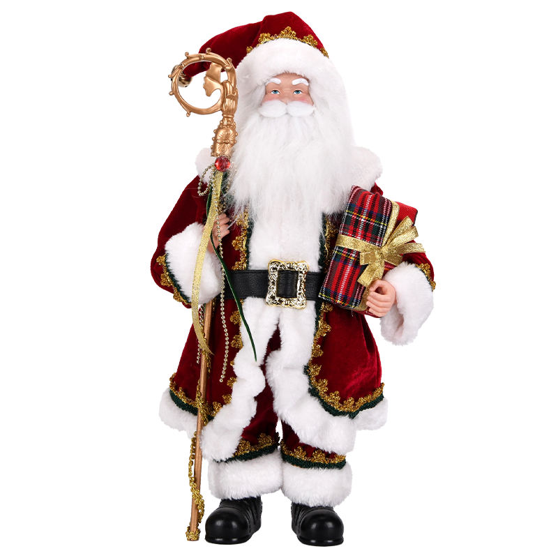Red Santa with Gold Staff and Plaid Gift ITEM 0126066