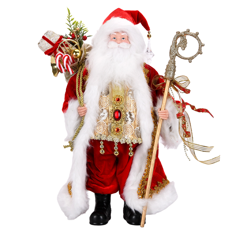 Santa with Gold Embroidered Vest and Staff ITEM 0126067