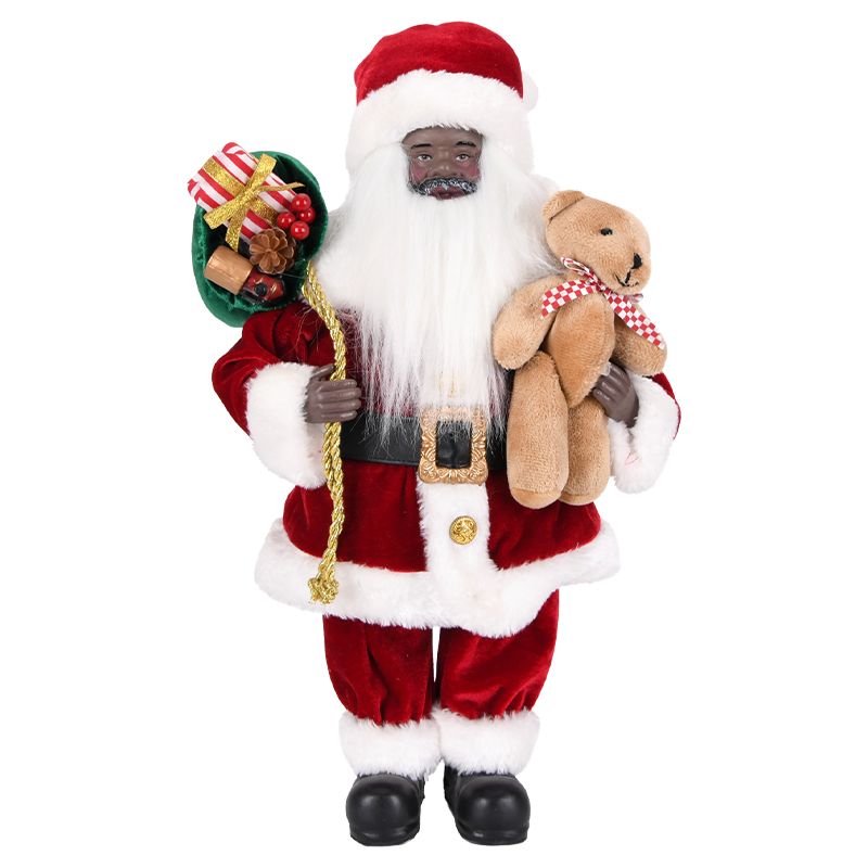 Santa with Teddy Bear and Gift