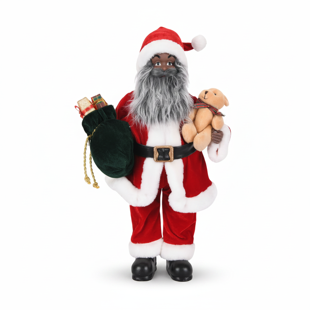Santa with Green Gift Sack and Teddy view 2