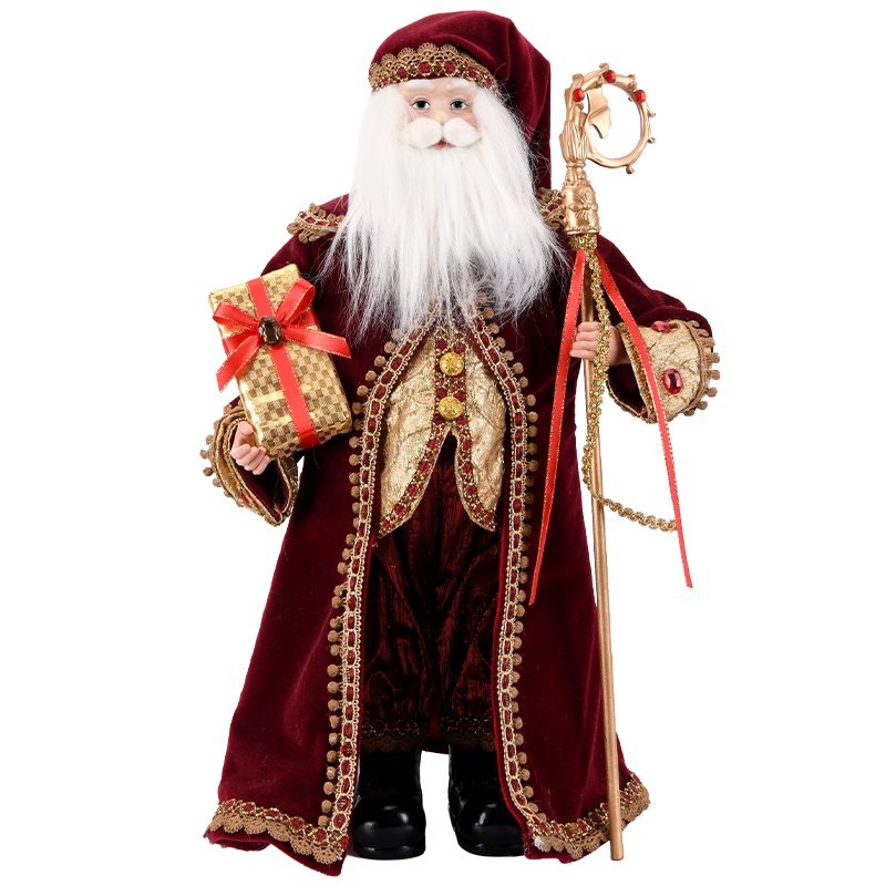 Burgundy Santa with Ornate Staff