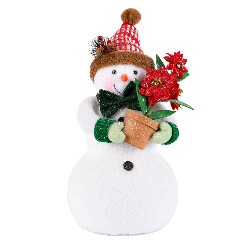 Gingham Hat Snowman with Poinsettia