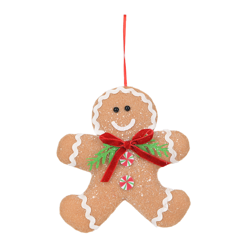 Gingerbread Man Hanging Ornament with Plaid Bow ITEM 3425009